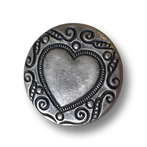www.knopfparadies.de - 6242hs - Hübsche eisenfarbene Metallknöpfe mit Herzmotiv