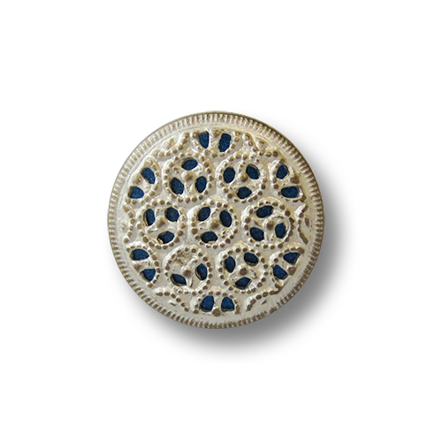www.knopfparadies.de- 5559bl - Metallblech Knöpfe mit blauem Inlay