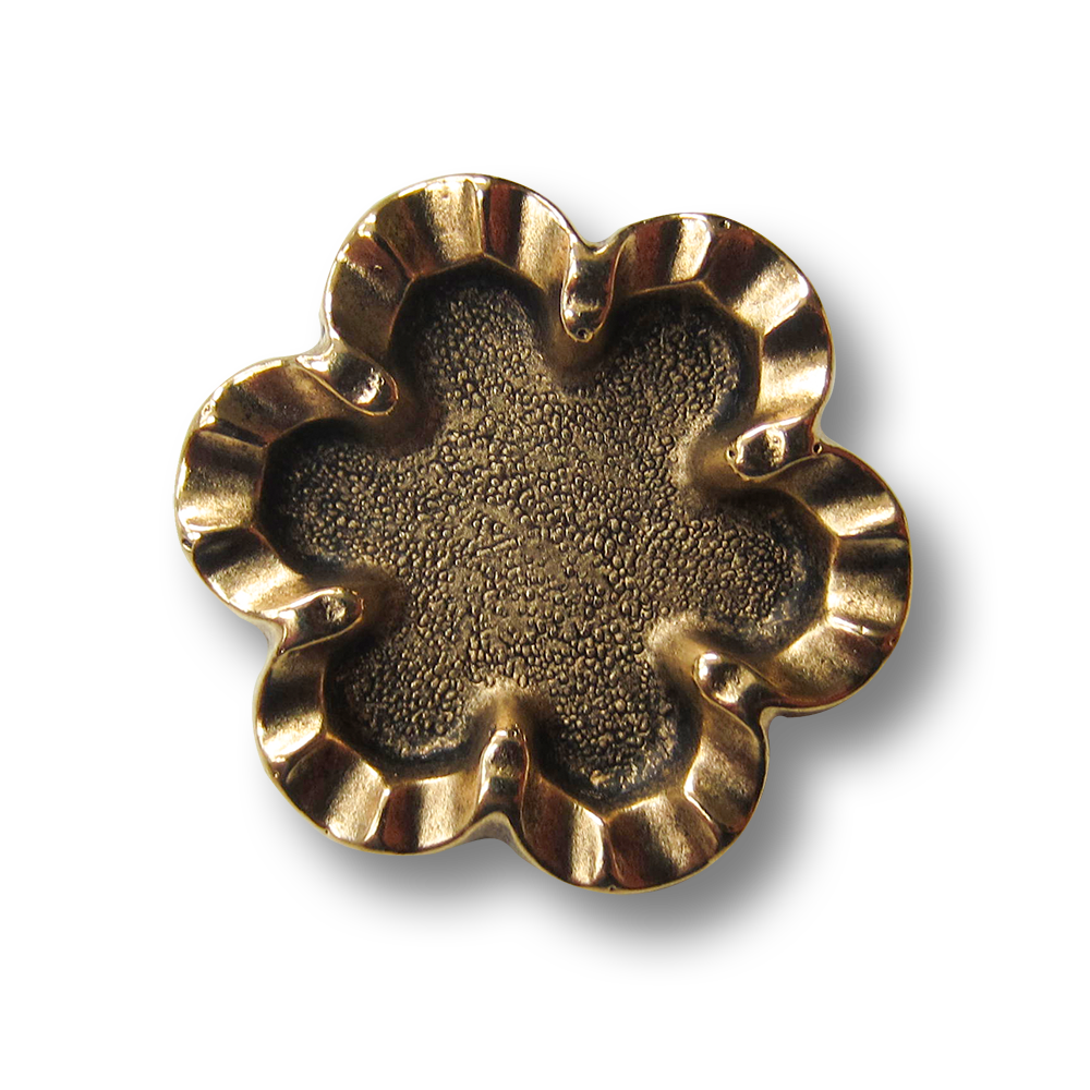 Altgoldfb. Kunststoff Knopf in abstrakter Blumen Form