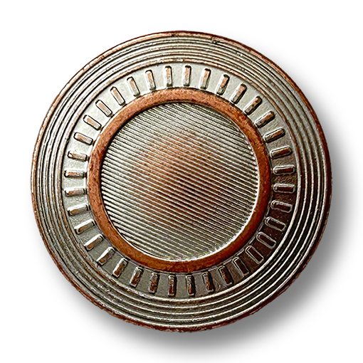 www.knopfparadies.de - k187ku - Vintage-Metallknöpfe in Silber und Kupfer mit schraffierter Mitte