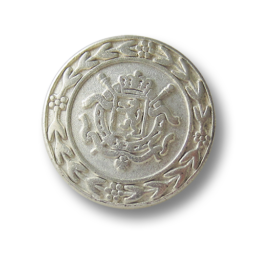 Edler Metall Ösen Knopf mit Wappen Relief in matt Silberfarben
