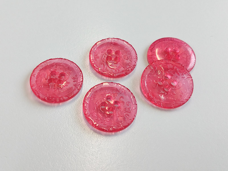www.knopfparadies.de - 4140pi - Transparent pinke Kunststoffknöpfe mit vier Löchern