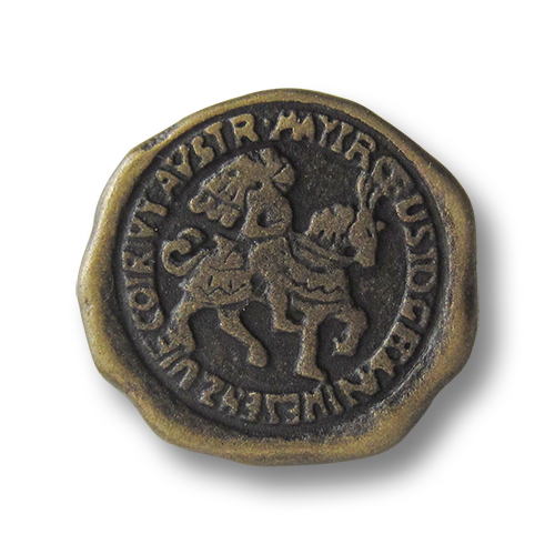 www.Knopfparadies.de - 0577am - Alt wirkene altmessingfarbene Metallknöpfe mit Reiter Motiv