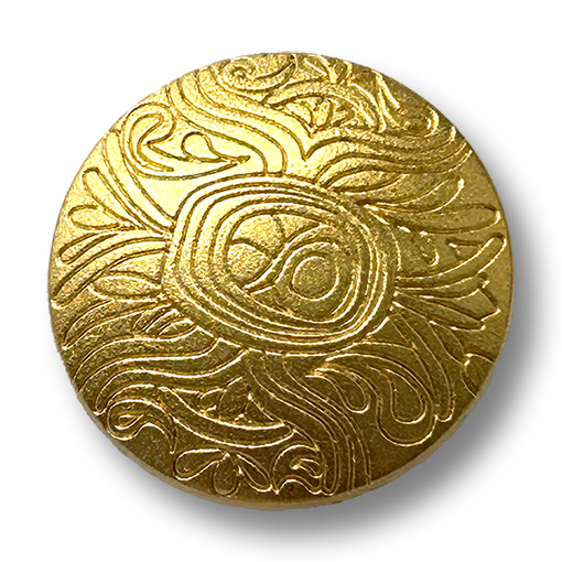 Goldfarbene Metallknöpfe mit ornamental vertieftem Linienmuster
