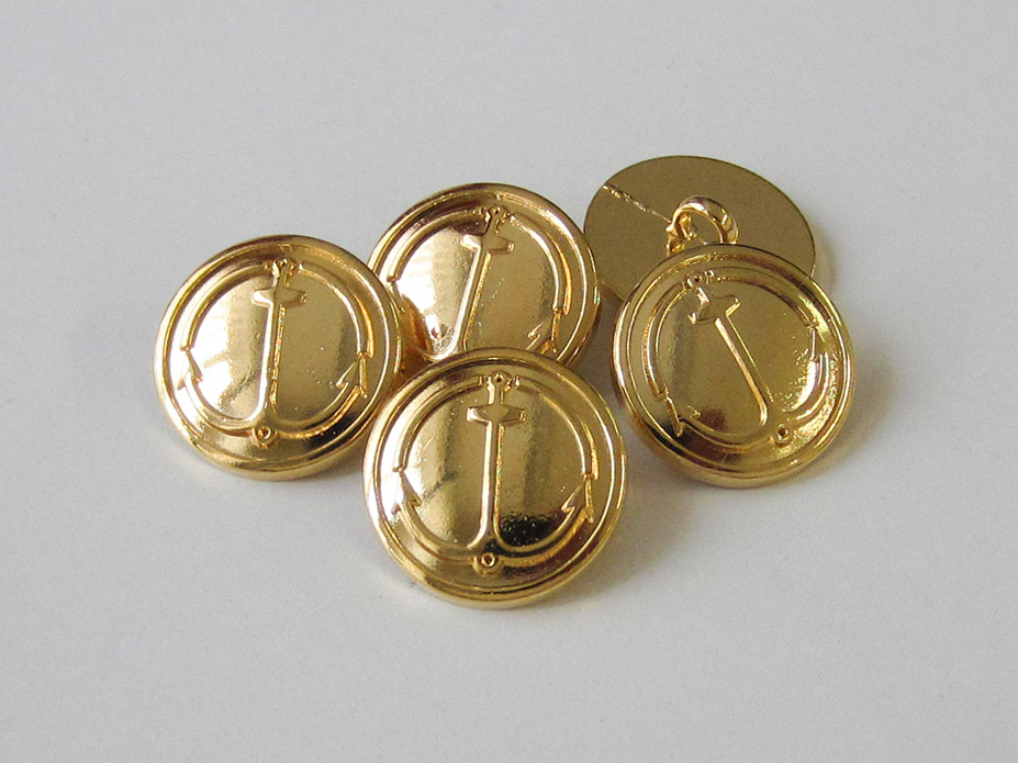 Glänzend goldfarb. maritimer Metall Knopf mit Anker