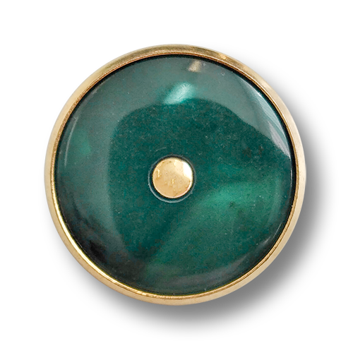 www.knopfparadies.de - 6031gn - Duneklgrün schimmernde Blazerknöpfe mit goldfarbenem Rand