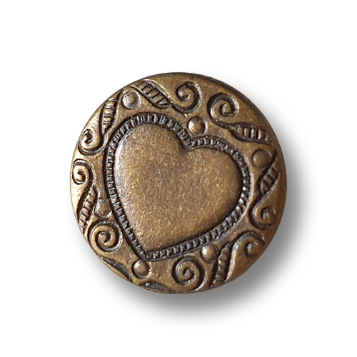 www.knopfparadies.de - 6242hs - Hübsche altmessingfarbene Metallknöpfe mit Herzmotiv