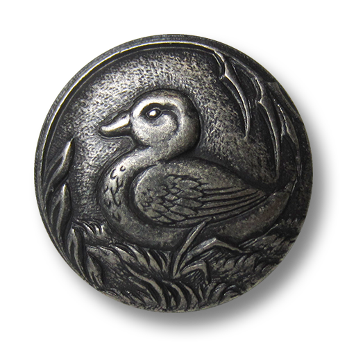 www.knopfparadies.de - 0060ei - Nostalgische Metallknöpfe mit Jagdmotiv Ente