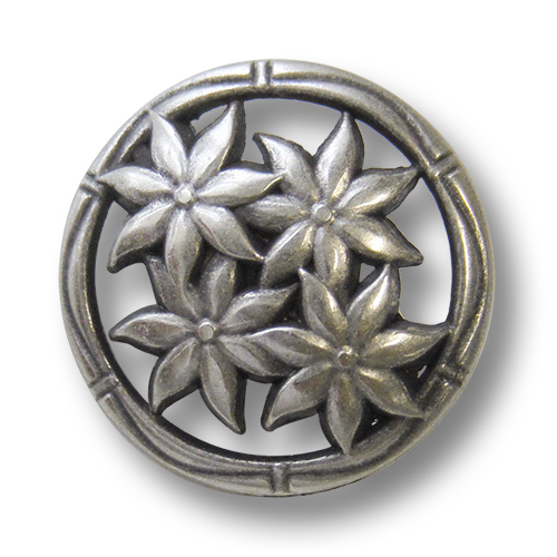 www.Knopfparadies.de - 3471as - Romantische Metallknöpfe mit Blumenmotiv in Altsilber