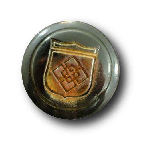 Edler schwarzbrauner Büffelhorn Knopf mit Wappen