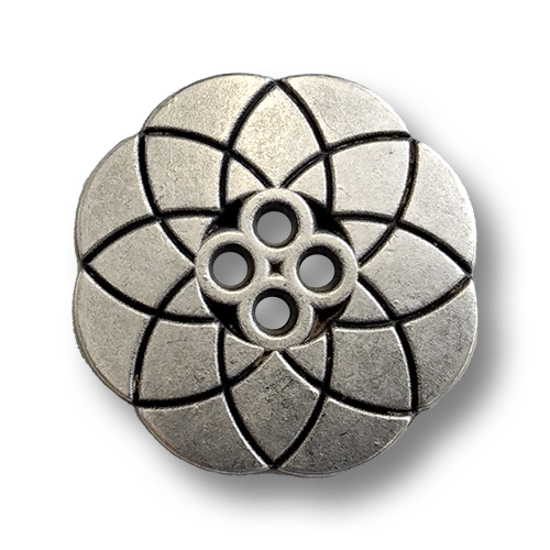 www.knopfparadies.de - 4721as - Altsilberfarbene Metallknöpfe mit Blütendesign