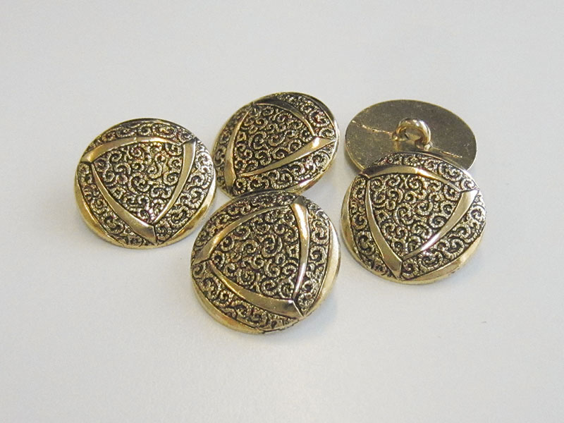 www.knopfparadies.de - 5337go - Altgoldfarben glänzende Metallknöpfe mit nostalgischem Muster