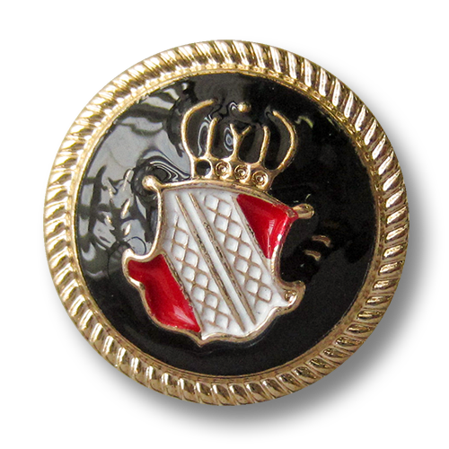 Goldfarb. Metall Ösen Knopf mit Emaille Wappen Motiv