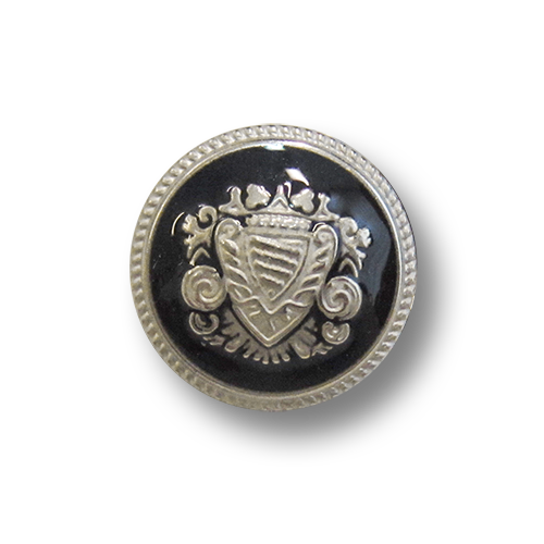 www.knopfparadies.de - 5977ss - Schwarz-silberfarbene Metallknöpfe mit Wappenmotiv