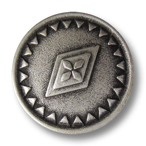 www.Knopfparadies.de - 5079as - Silberne Metallknöpfe mit Blume, Raute und Dreieck Muster
