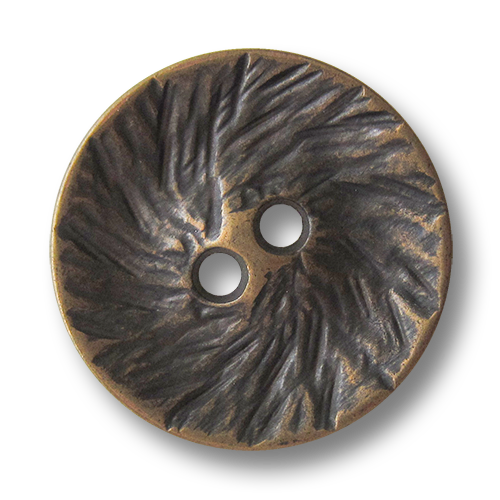www.Knopfparadies.de - 1625me - Originelle altmessingfarbene Zweiloch Metallknöpfe mit strukturierter Oberfläche