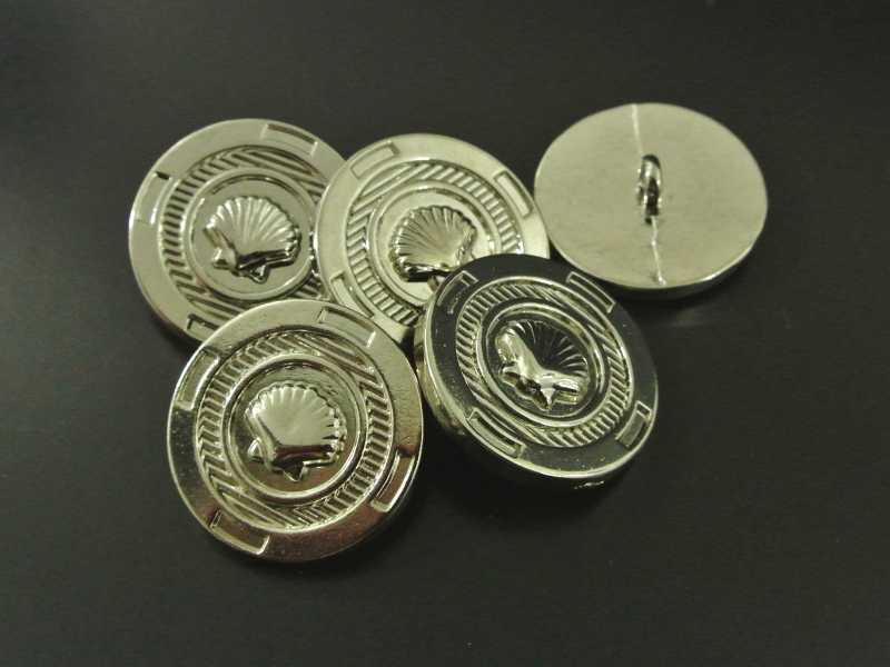 Silberfarbener maritimer Metall Knopf mit Muschel