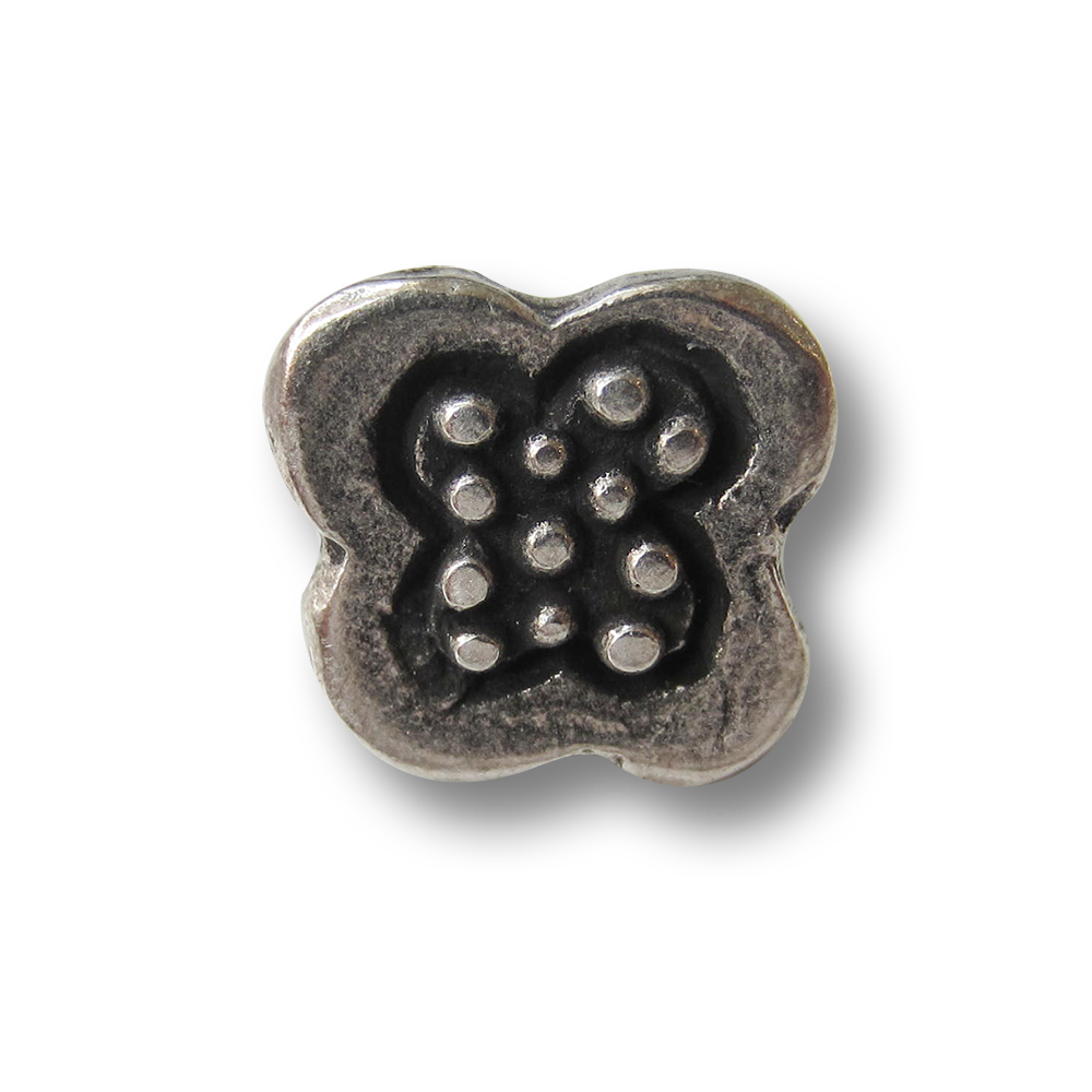 Eigenwilliger altsilberfb. Metall Knopf in Blumen Form