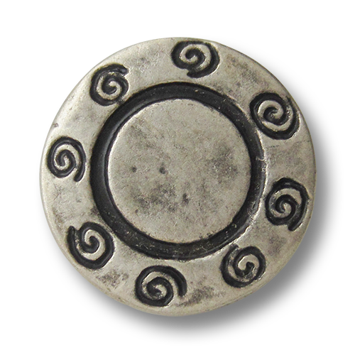 www.Knopfparadies.de - 0433as - Älter wirkende silberne Metallknöpfe mit Spiral Muster
