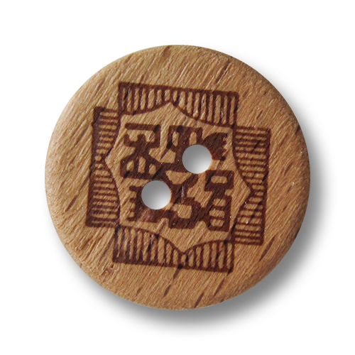 www.Knopfparadies.de - 1615ho - Originelle braune Holzknöpfe mit Schriftzeichen oder Symbolen