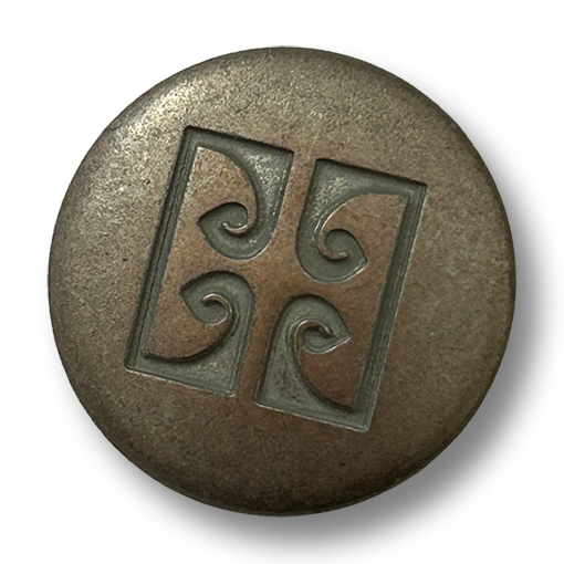www.knopfparadies.de - 2934sk - Metallknopf dunkel silber-kupferfarben mit ornamentalem Muster