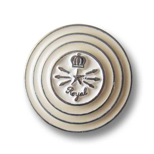 Weiß creme & chromfb. Metall Ösen Knöpfe "Royal" mit Stern und Krone