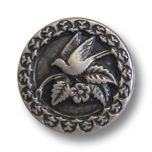 Altsilberfarbener Knopf mit Vogelmotiv