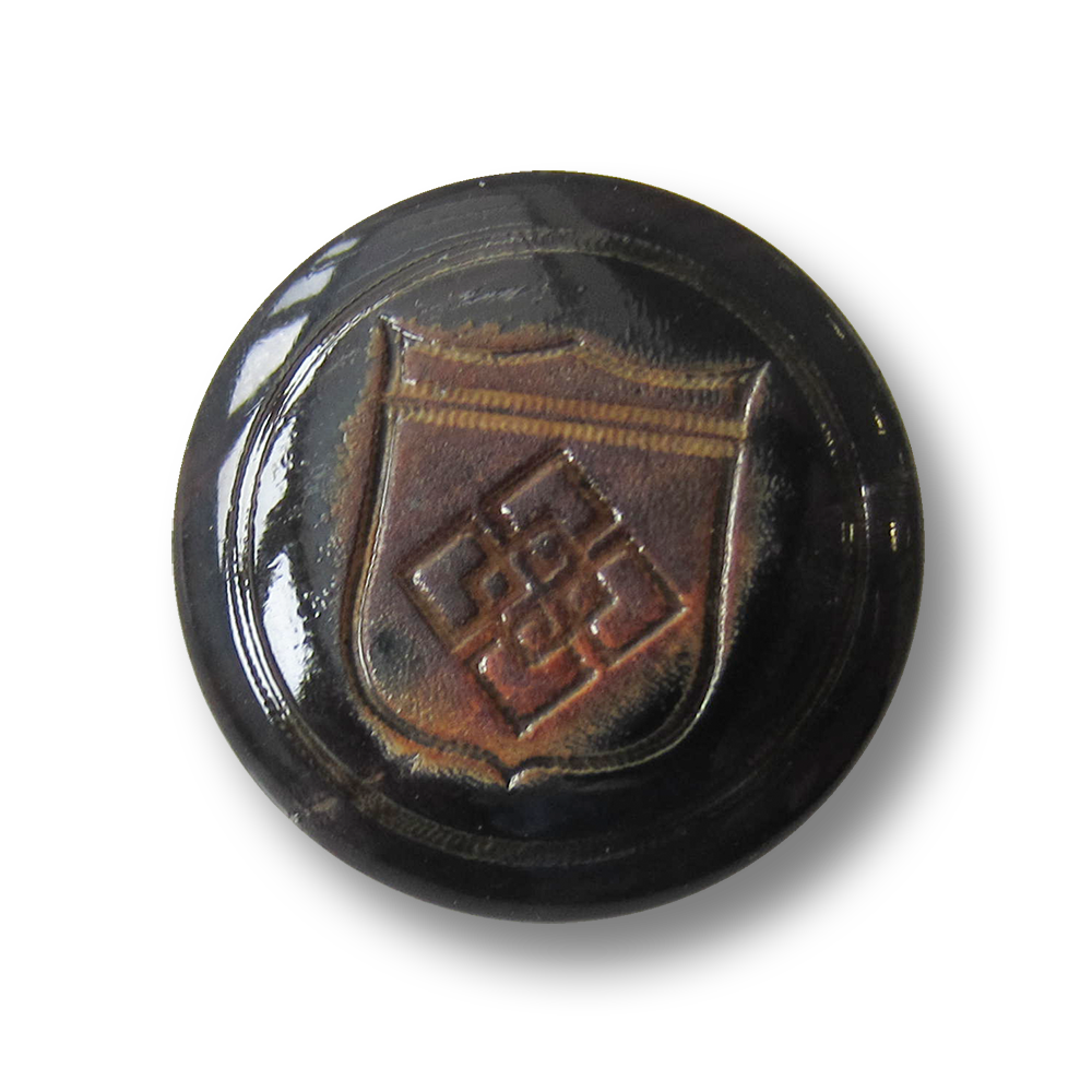 Edler schwarzbrauner Büffelhorn Knopf mit Wappen