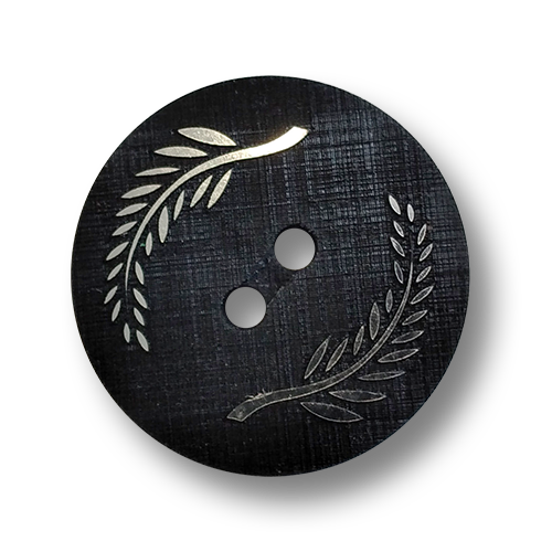 www.knopfparadies.de - 6545sc - Schwarze Kunststoffknöpfe mit Loorbeer-Ästen - B-WARE