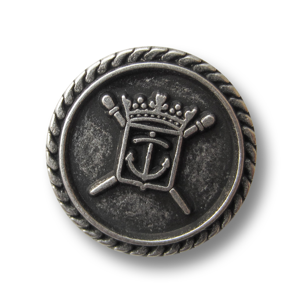 Wappen Metall Ösen Knopf mit Anker & Krone in Altsilber