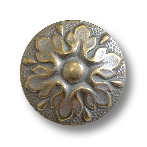 www.knopfparadies.de - 6264ms - Matt messing- und silberfarbene Metallknöpfe mit Blütenmotic´v