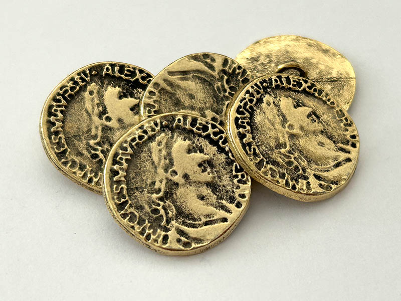 Goldfarbener Metall Münzknopf im Antik-Stil