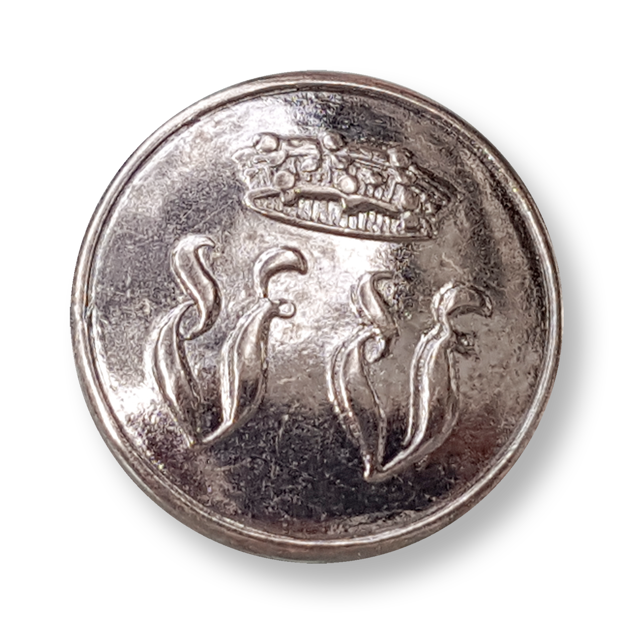 Uniformknopf, Metall, dunkel-chromfarben, Krone und Monogramm