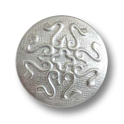 www.knopfparadies.de - 4501si - Matt silberfarbene Metallknöpfe mit verschnörkeltem Muster