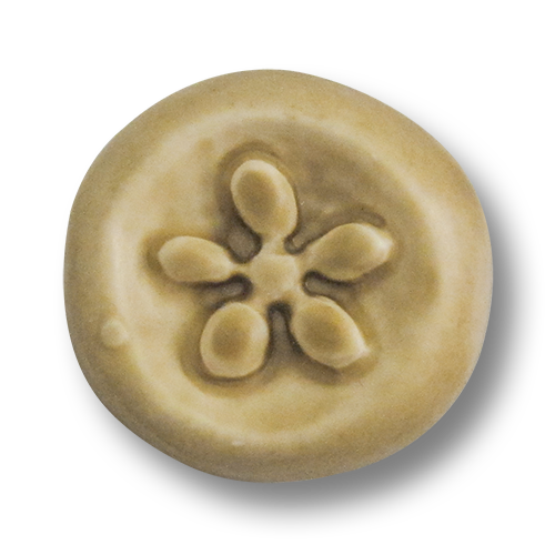 www.Knopfparadies.de - 3976be - Älter wirkende Ösenknöpfe aus Kuntsstoff mit Blume in Beige & Braun