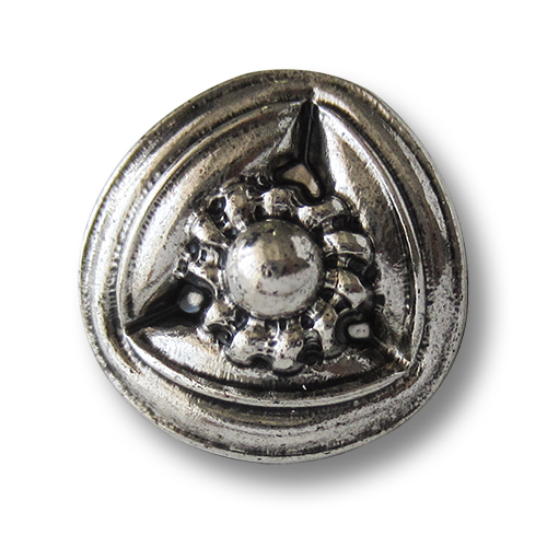 www.Knopfparadies.de  - 1605as - Dreieckige metallic silberfarbene Kunststoffknöpfe mit Blume