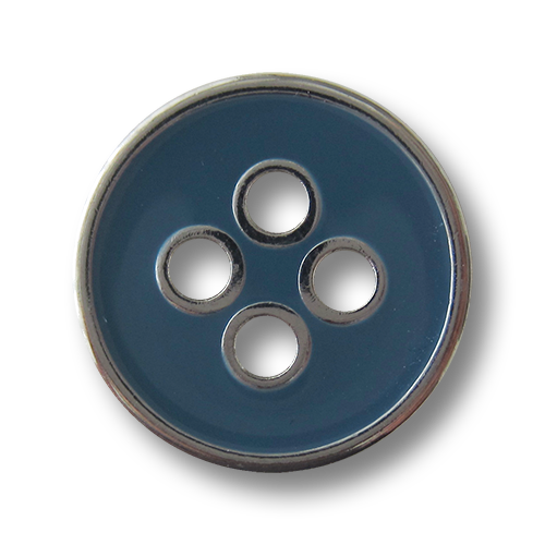 Moderner mittelblau silberfarbener Vierloch Metallknopf