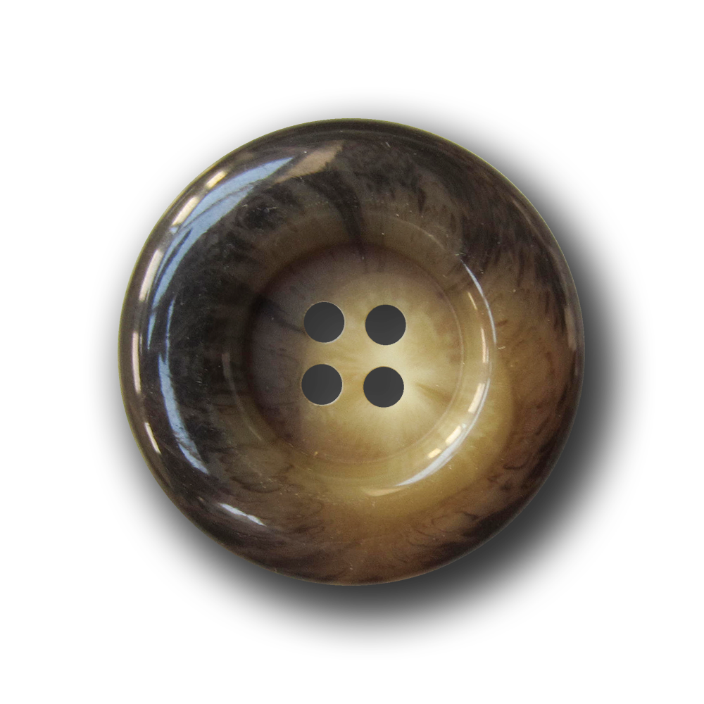 Edler braun melierter Knopf m. Wulstrand in Horn Optik