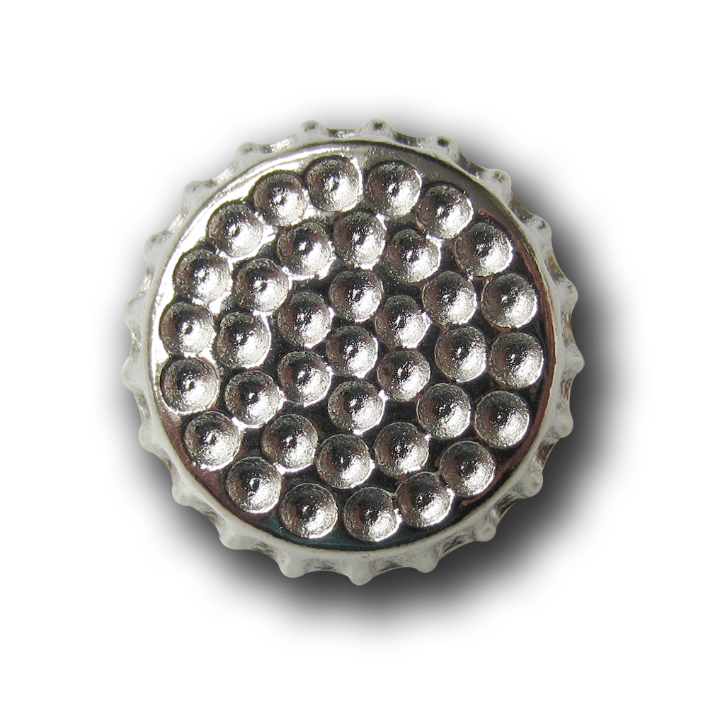 Glänzend silberfb. Metall Knopf wie Flaschendeckel