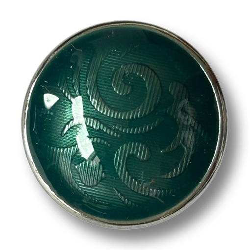 www.knopfparadies.de - 0065pt - Metallknopf in Silber mit transparent petrolfarbenem Farben-Überzug und dezentem Muster