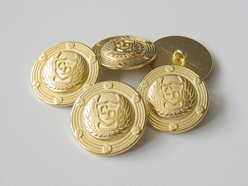www.Knopfparadies.de - 4178go - Edle Designerknöpfe aus Metall mit Wappen, Schwingen & Schrauben in Gold