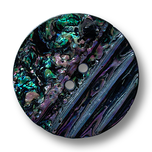 Abalone-Perlmuttknopf in Dunkel mit Rillen und glatter Hälfte, funkelnd