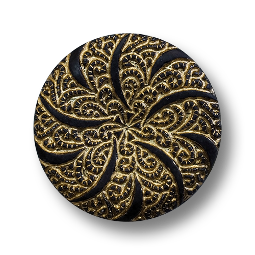 www.knopfparadies.de - 4532gs - Wunderschön gemusterte Kunststoffknöpfe in Schwarz und Gold