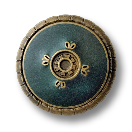 www.knopfparadies.de - 2382gn - Messingfarben und dunkelgrüne Metallknöpfe