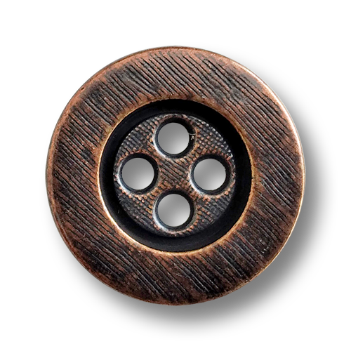 www.knopfparadies.de - 6420ak - Altkupferfarbene Metallknöpfe mit vier Löchern und breitem Rand
