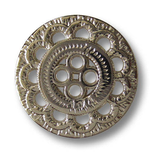 www.Knopfparadies.de - 5843ch - Hübsche Metallknöpfe mit Blumen Muster Durchbruch