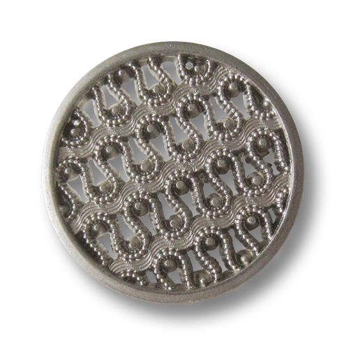 Bildschöner Metall Ösen Knopf mit filigranem Spitzen Muster in matt Silberfarben