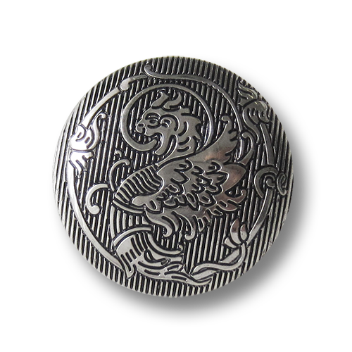 Bildschöne glänzend silberfarbene Motiv-Knöpfe aus Kunststoff mit Fabelmotiv Drachen