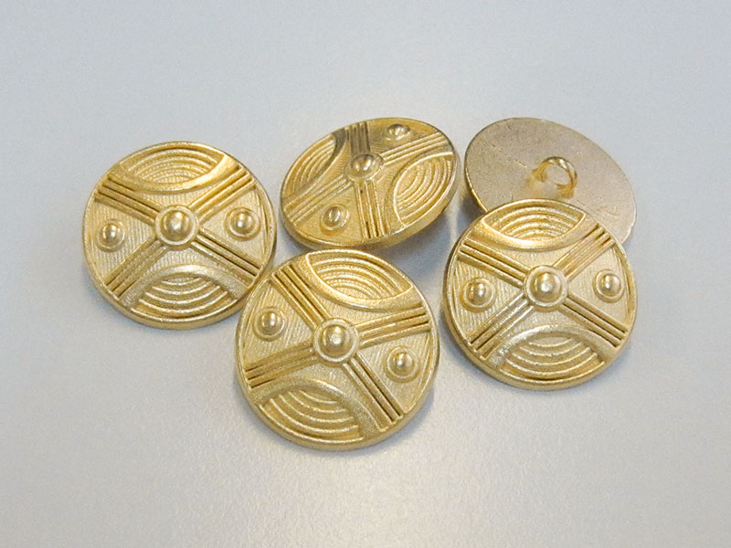 www.knopfparadies.de - 0459go - Goldfarbene Metallknöpfe mit interessantem Muster
