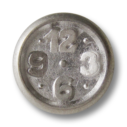 www.Knopfparadies.de - 0285si - Originelle Metallknöpfe in Altsilber mit Uhr Motiv